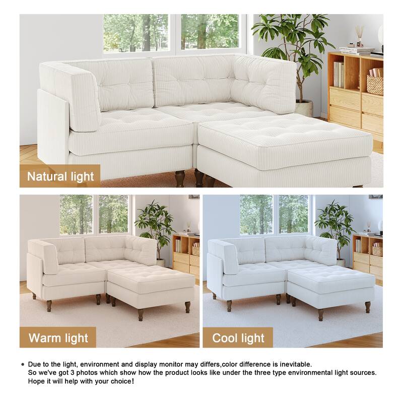 Corduroy Upholstered Modular Corner Sectional Sofa with Reversible Ottoman