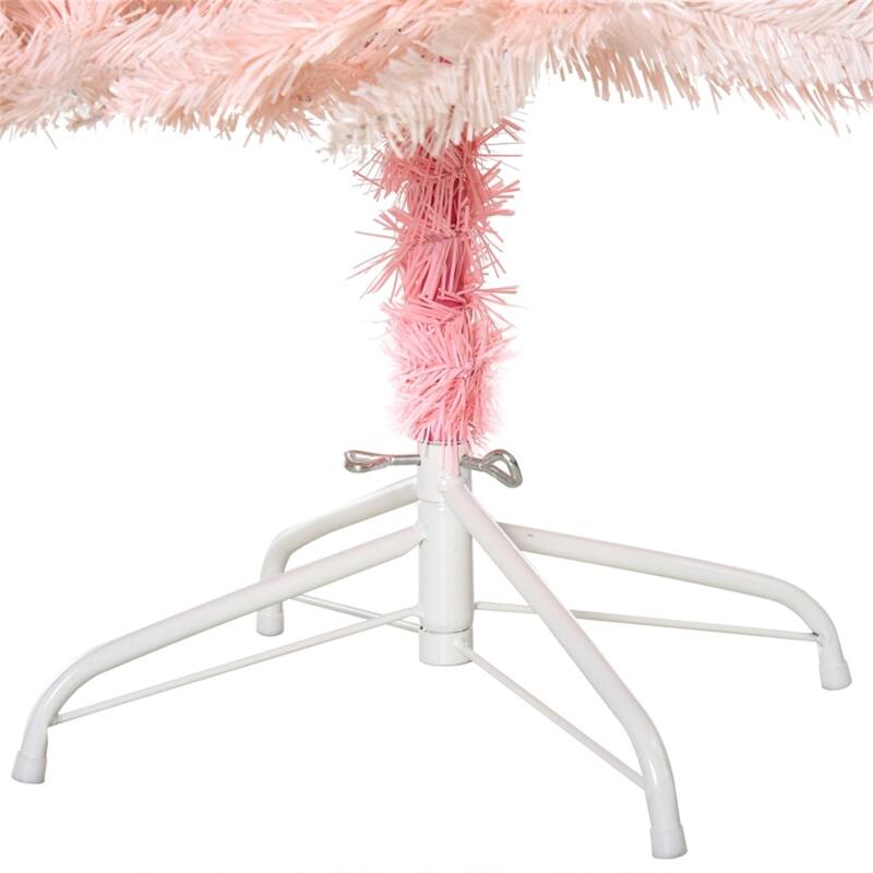 Pink PVC Metal Christmas Tree with White Tips and Foldable Stand