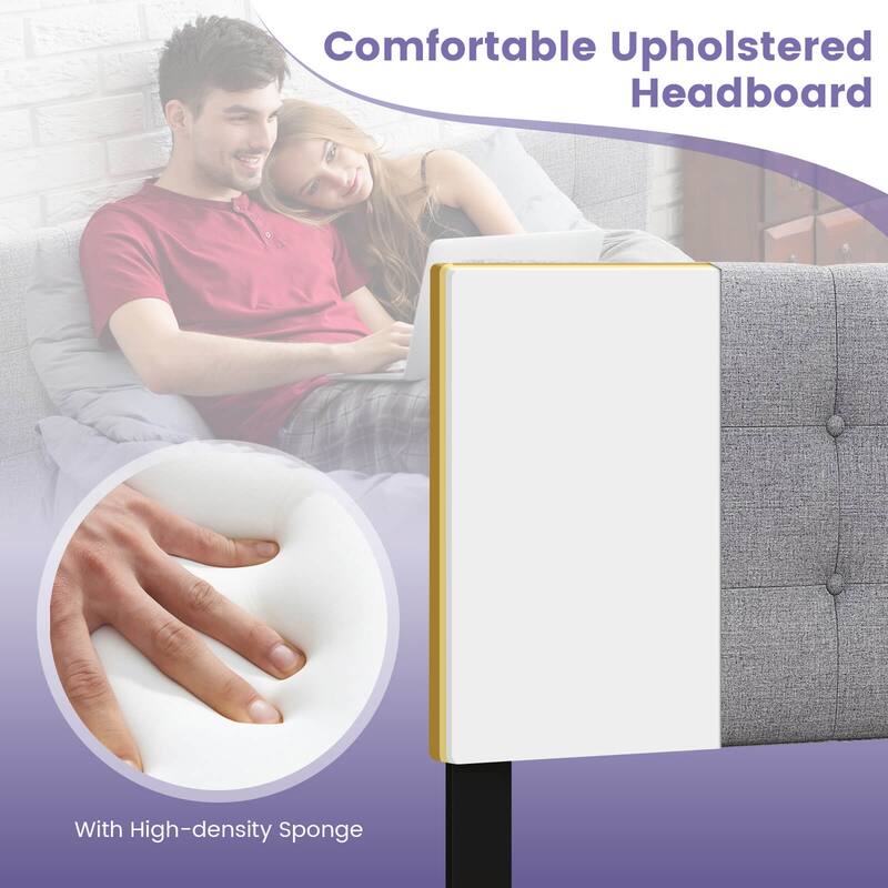 Modern Button Tufted Headboard with Rubber Wood Legs
