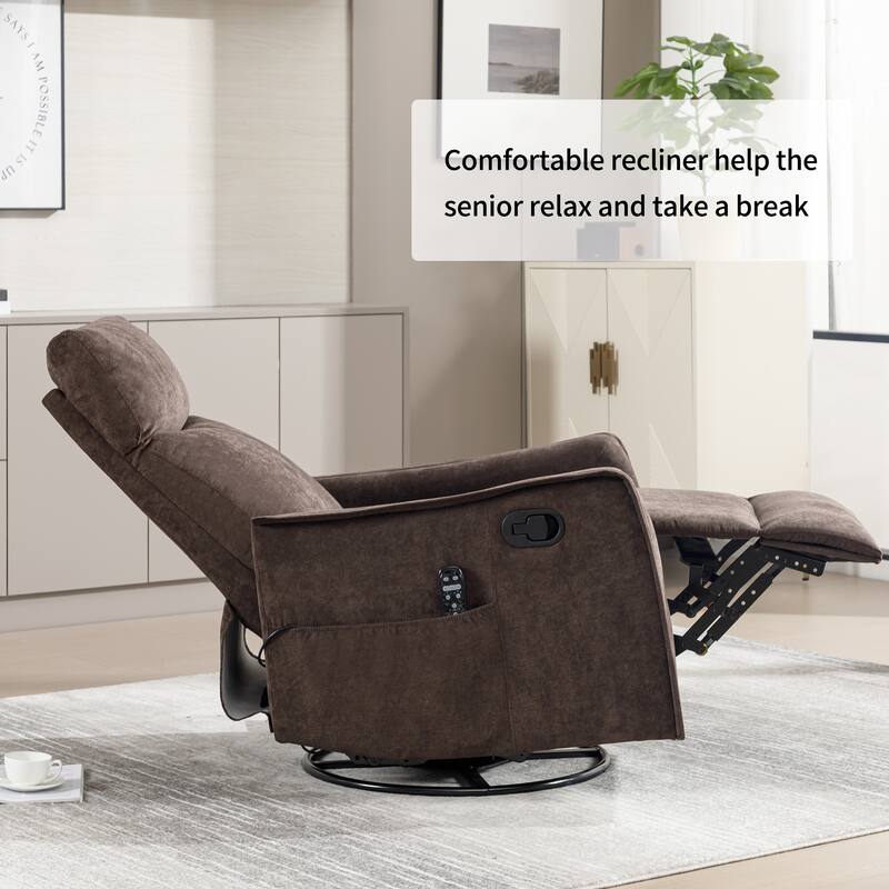 Heat Massage Manual Recliner Chair with Rocker and Swivel in Fabric for Living Room