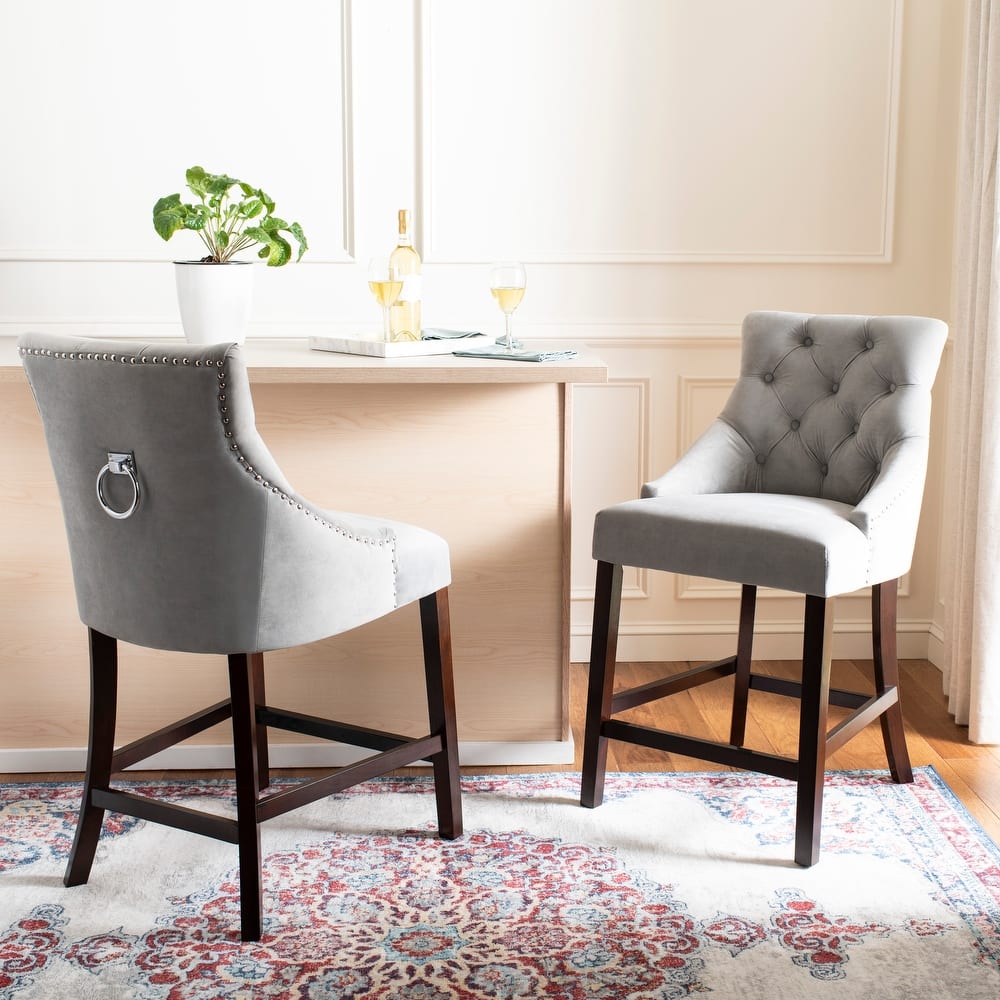 SAFAVIEH Dottie 26-inch Tufted Wing Back Counter Stool - Grey / Espresso (Set of 2) - 22.5" x 25" x 41" - 22.5" x 25" x 41"