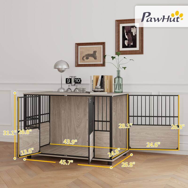 Decorative Dog Kennel Indoor End Table with Double Doors, Multi-Purpose Pet Crate for Small to Large Dogs up to 88 lb, 46"L