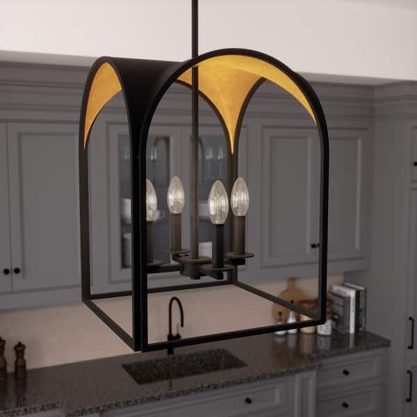slide 2 of 18, Hunter 15" Dukestown 4-Light Lantern Pendant - Kitchen Island, Dining Room, Entry - Contemporary, Industrial, Transitional Natural Iron and Gold Leaf