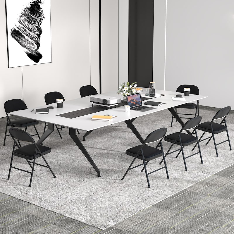 Gymax 8PCS Folding Chairs w/ Metal Frame PVC Leather Stackable Chairs