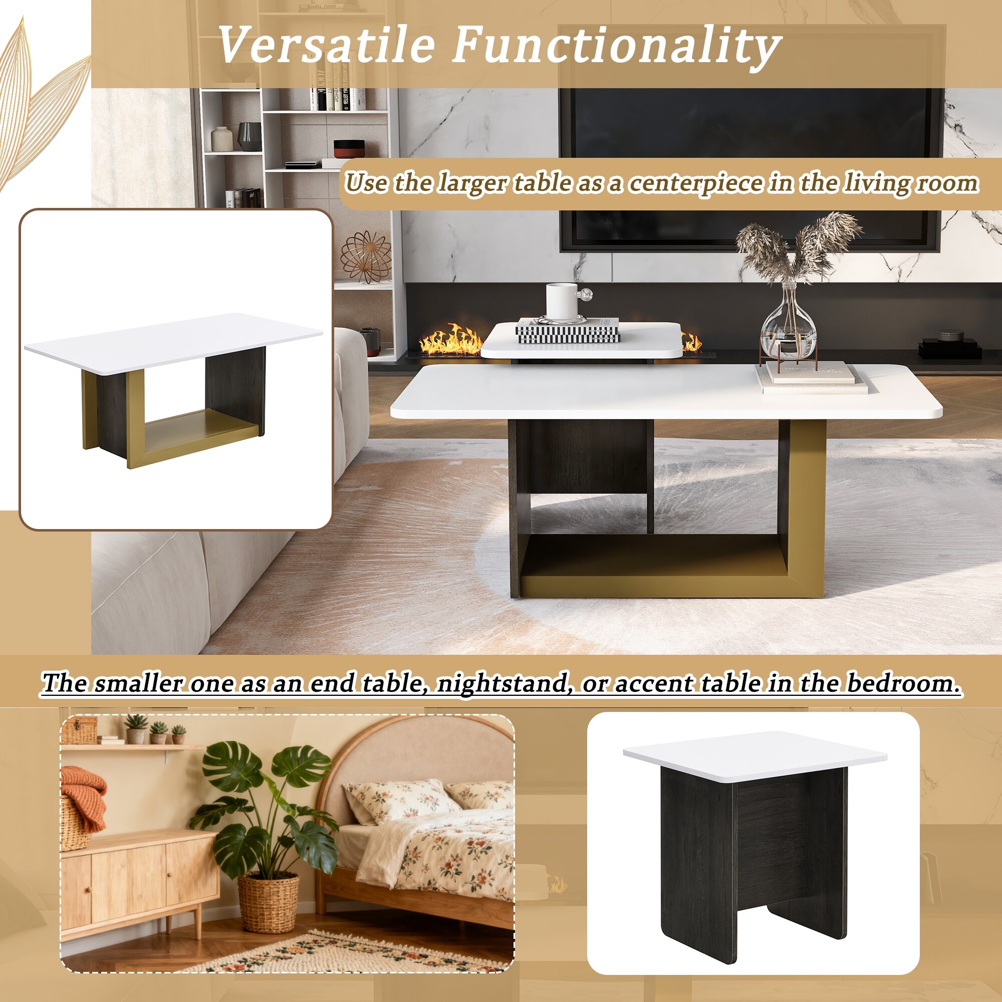 Modern Light Luxury Coffee Table Set of 2, Small Square Coffee End