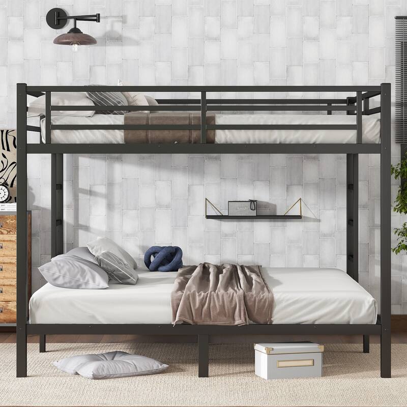 Heavy Duty Metal Queen Over Queen Bunk Bed for Teens and Adults, Space-Saving, Noise-Free