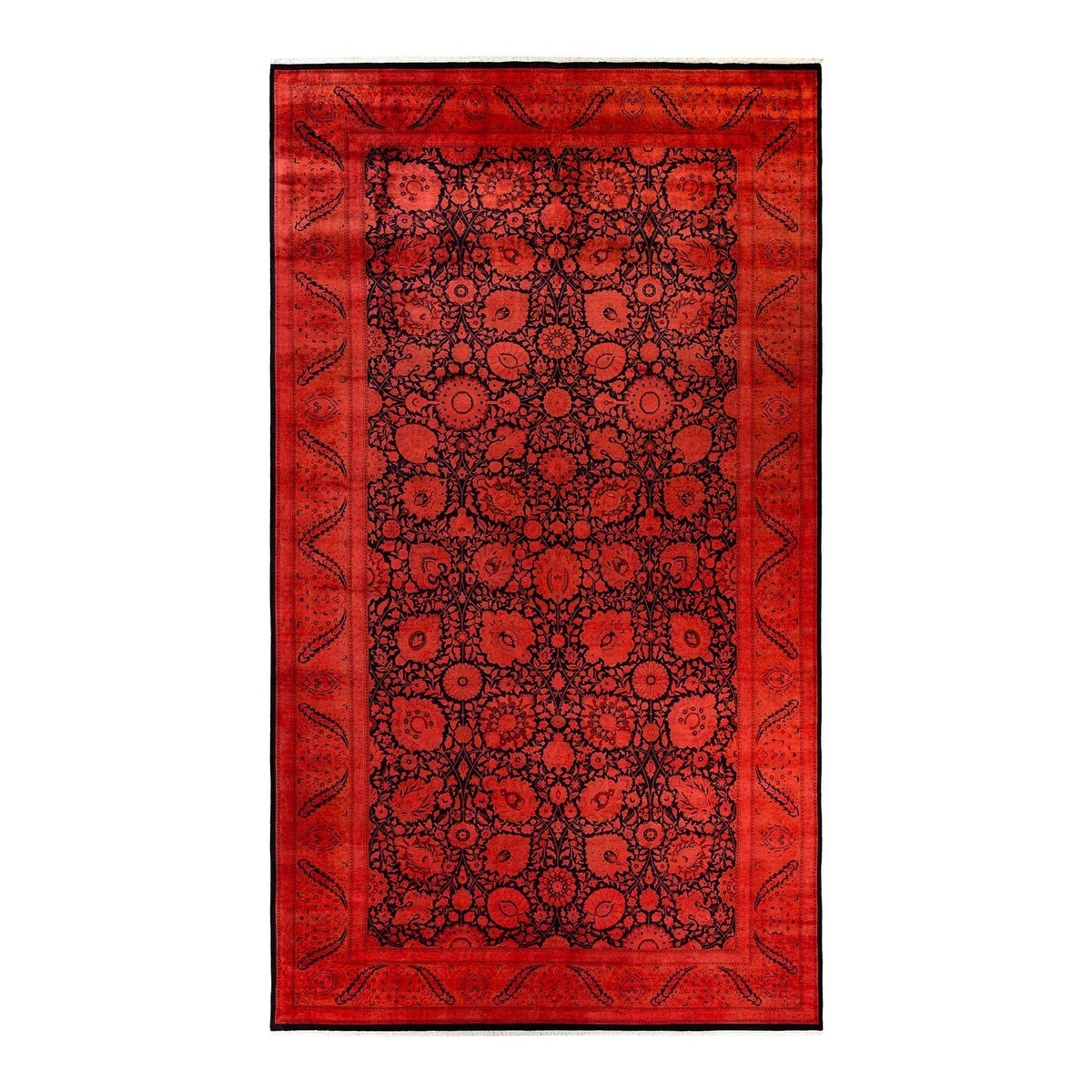 Overton Hand Knotted Wool Vintage Inspired Modern Contemporary Overdyed Black Area Rug - 9' 3" x 16' 3"