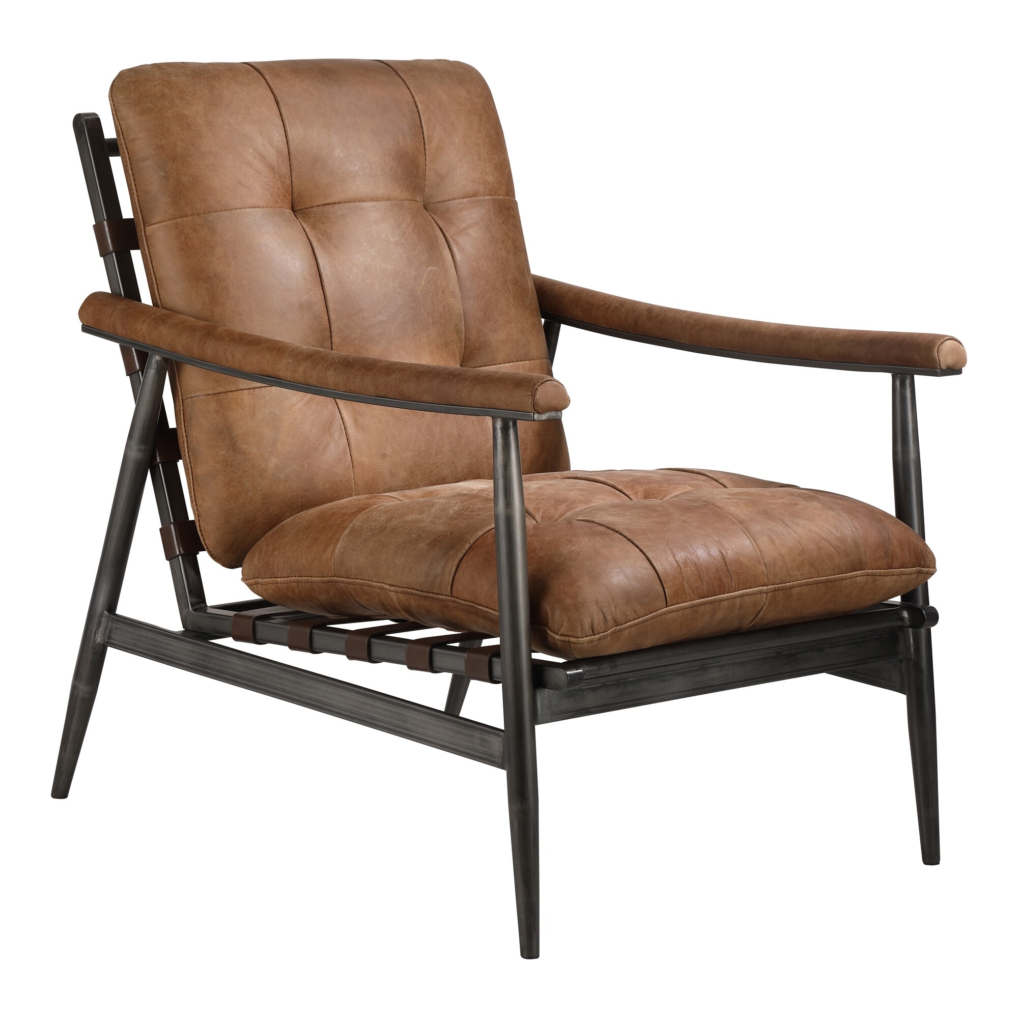 Aurelle Home Rustic Leather And Iron Accent Chair Overstock 32017518