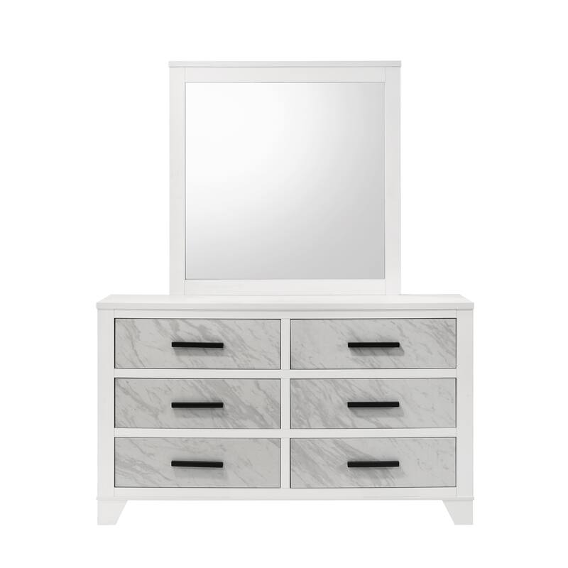 Furniture of America Loris Modern 2-Piece White Wood 6-Drawer Dresser and Mirror Set