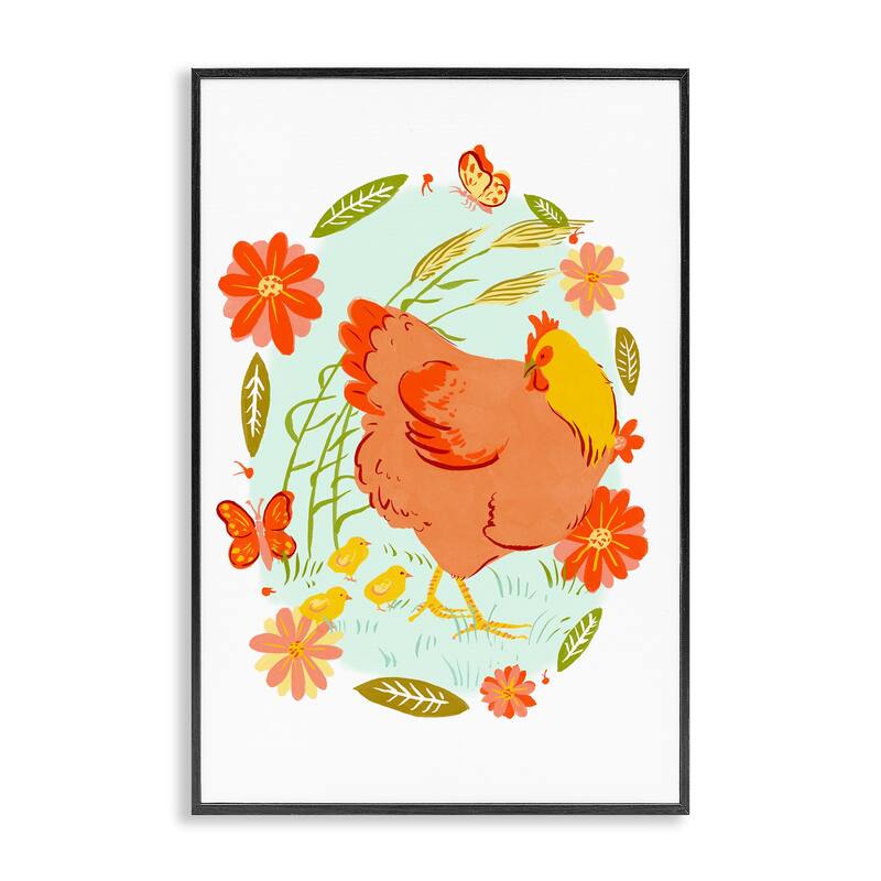 Stupell Hen & Chicks Circular Florals Framed Giclee Art Design By Hannah Moren - 12 x 18 - Black