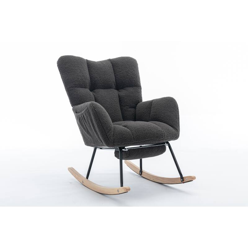 Teddy Fabric Rocking Chair with Adjustable Footrest and 300lb Capacity