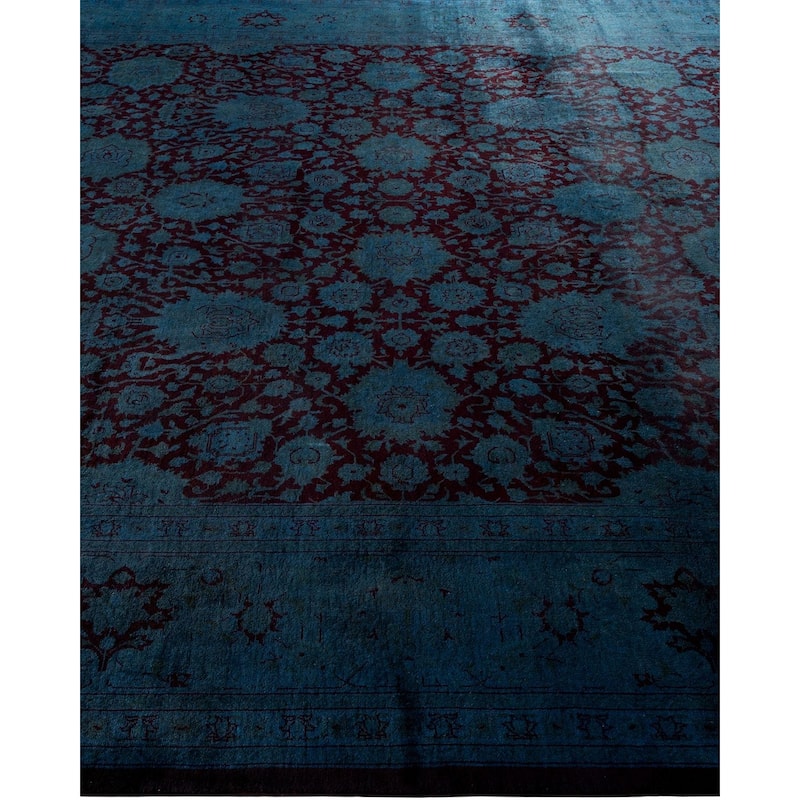 Overton Hand Knotted Wool Vintage Inspired Modern Contemporary Overdyed Blue Area Rug - 8' 2" x 10' 4"