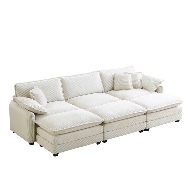 6-Piece Corduroy Modular Sleeper Sectional Sofa with 3 Ottomans & 5 Pillows