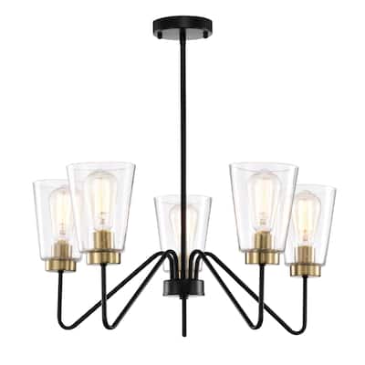 Kendrey 25 Inch Modern Seeded Glass Design Chandelier 5 Light - N/A