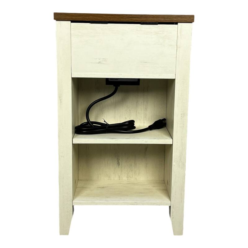 Farmhouse End Table Side Table with Charging Station, Storage Cabinet File Cabinet with Barn Door and Drawer