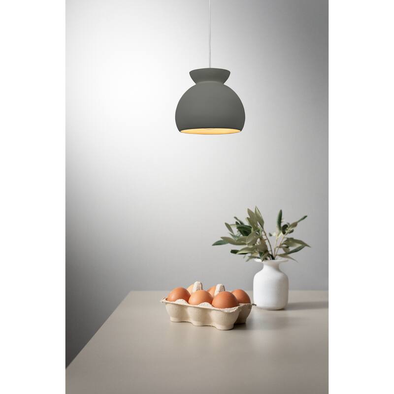 Sienna Ceramic Ceiling Light with Fabric Cord - 9.0"L x 9.0"W x 7.8"H