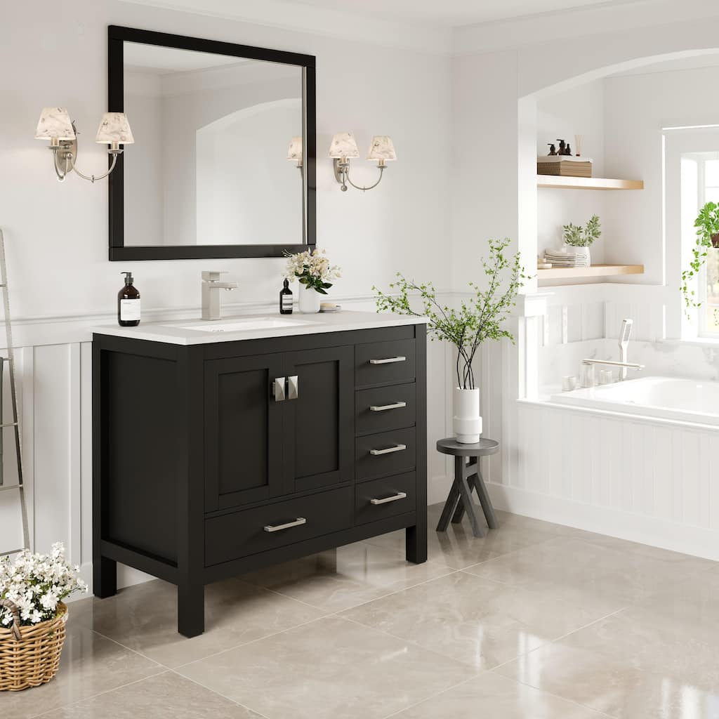 Eviva London 42″ x 18″ Espresso Transitional Vanity with White Carrara Quartz Top