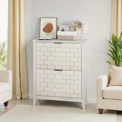 Retro White Shoe Storage Cabinet with 2 Flip Drawers for Hallway and Entryway