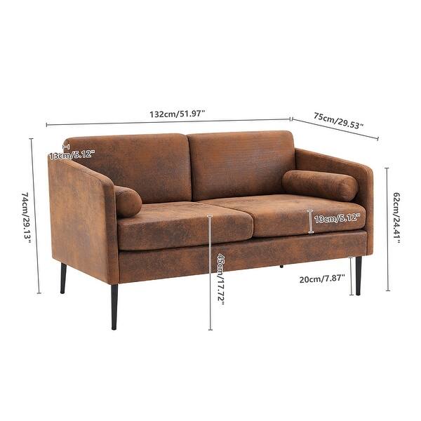 dimension image slide 1 of 2, Modern Sofa With Pillow, Two-Seater Chair with Solid wood legs