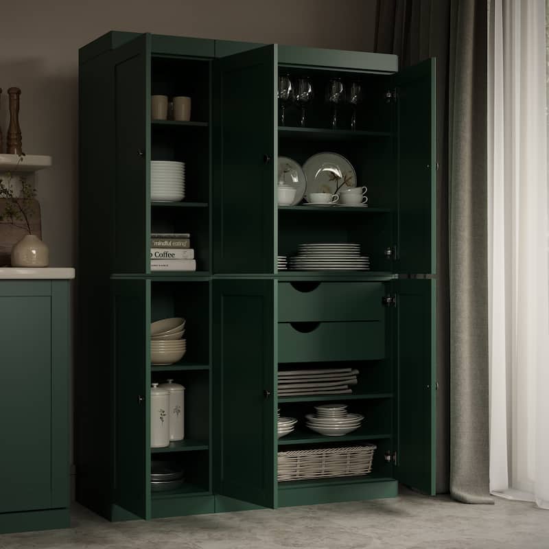 Palace Imports 100% Solid Wood 48.5" Pantry Cabinet with Shaker Doors, 2-Drawers and Adjustable Shelves - Green