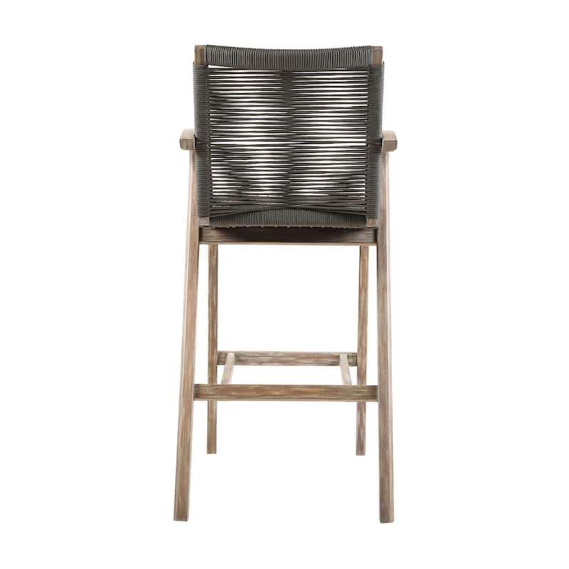 Brielle Solid Eucalyptus Wood and Rope Outdoor Patio Counter Height Bar Chair