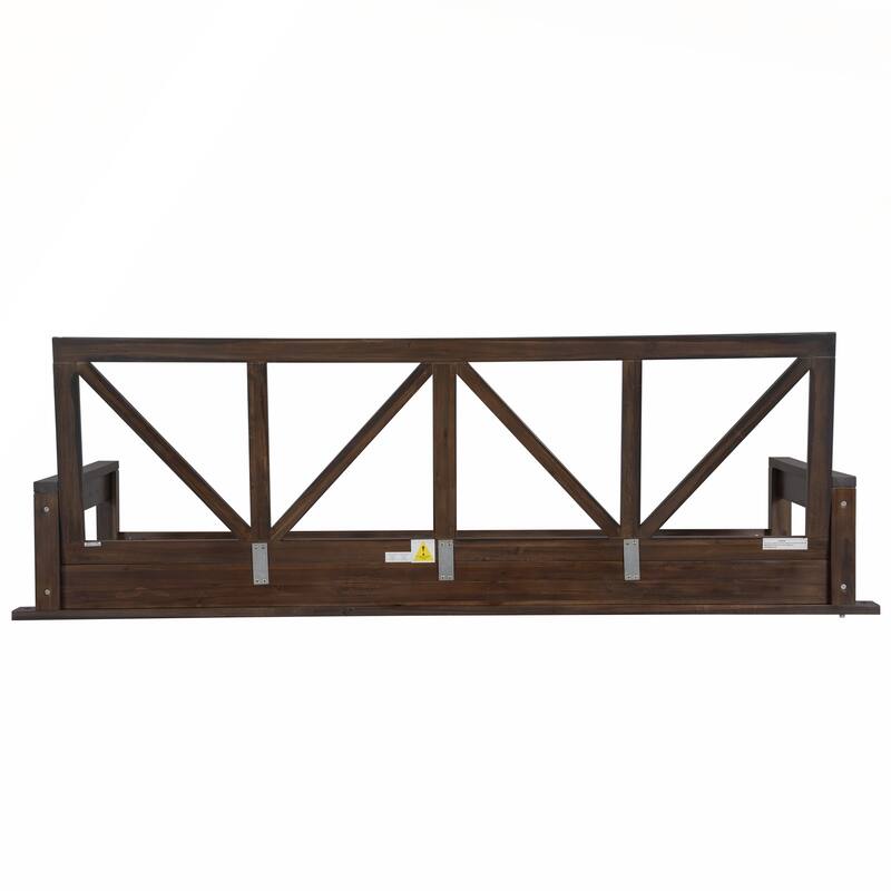 Durable Acacia Wood Twin Size Patio Swing Bed with High Backrest and 16.4ft Hemp Ropes
