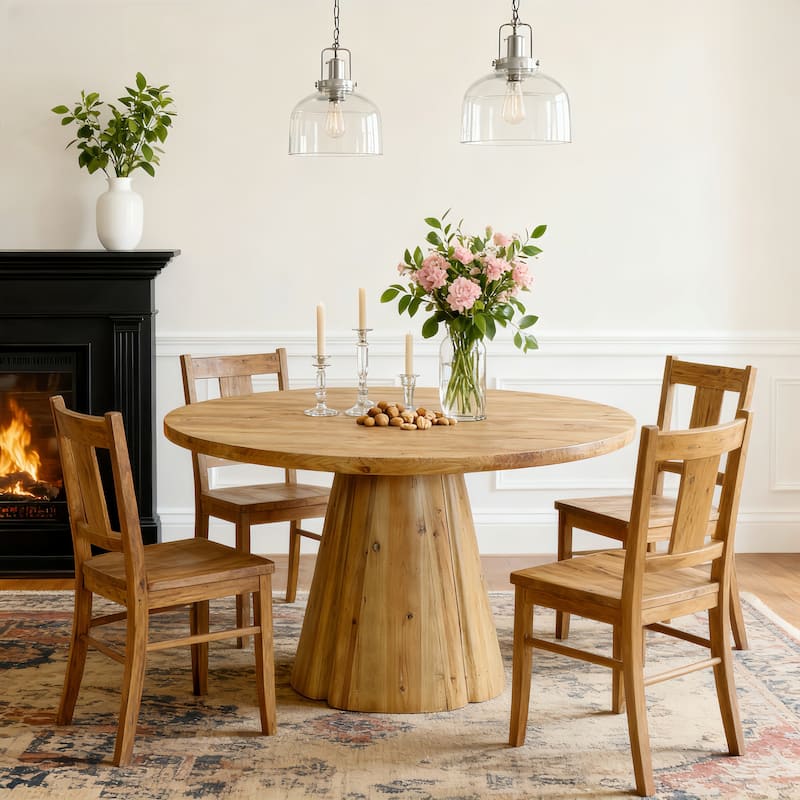 47.24" Round Solid Wood Dining Table For Kitchen, Dining Room - Brown