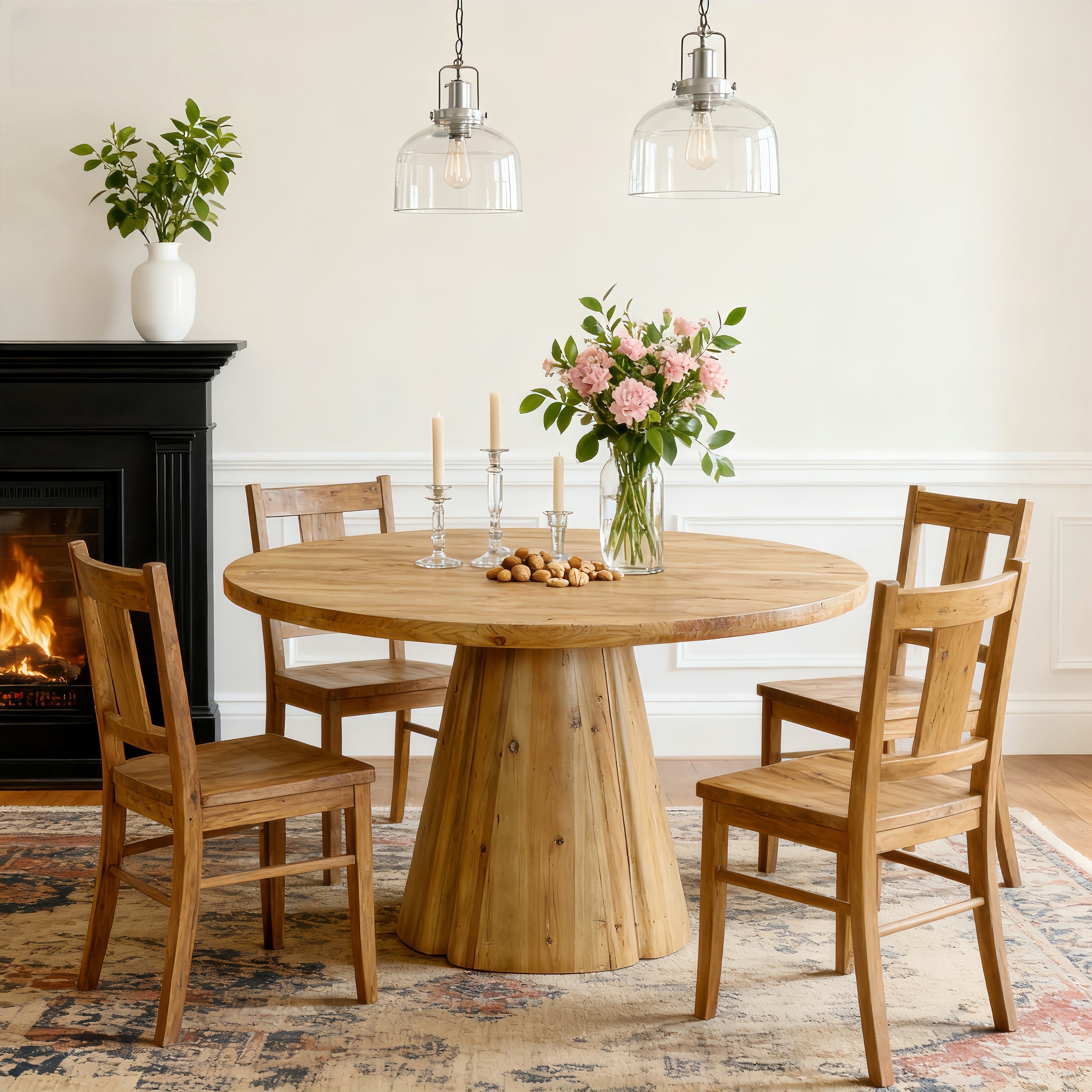 47.24" Round Solid Wood Dining Table For Kitchen, Dining Room