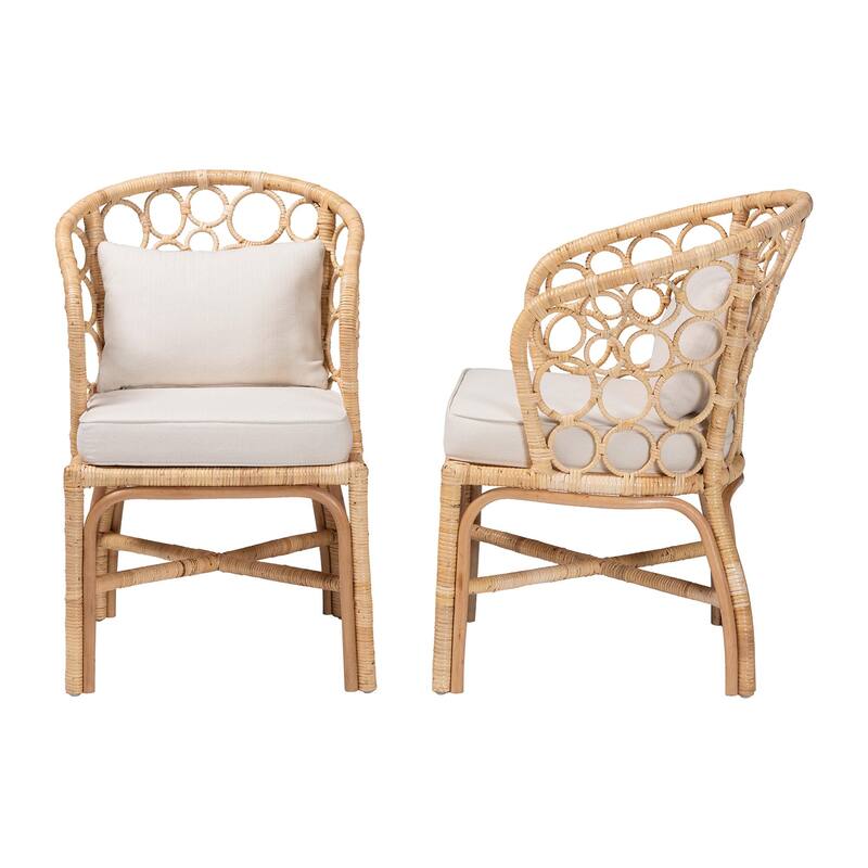 Prisca Natural Rattan Dining Chair with Bubble Frame - Handwoven Wicker Accent Chair with Round Back and Removable Cushions