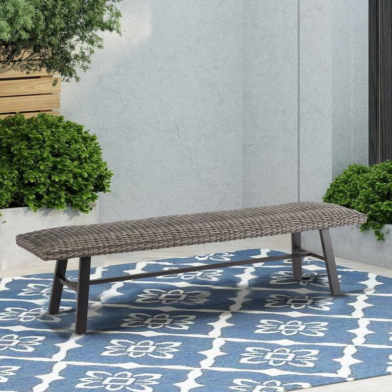 Outdoor/Indoor Dining Wicker Bench for Garden, Porch, Backyard - Grey/Brown