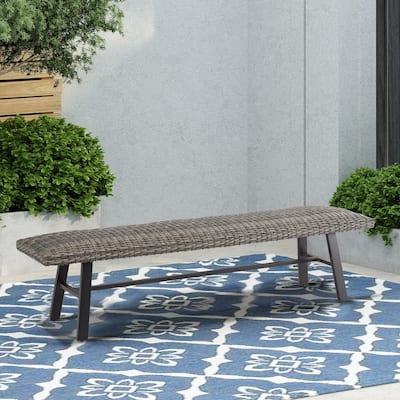 Outdoor/Indoor Dining Wicker Bench for Garden, Porch, Backyard
