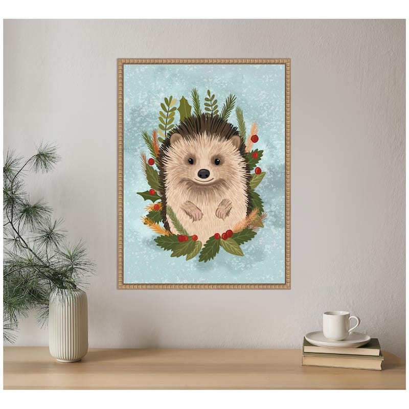 Kate and Laurel Sylvie Beaded Christmas Hedgehog Framed Canvas by Mia Charro