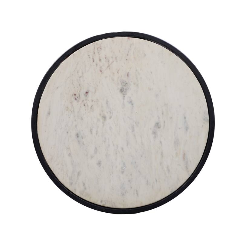 18 in. Black and White Round Faux Marble End Table, Sturdy Build End Side Table for Living Rooms