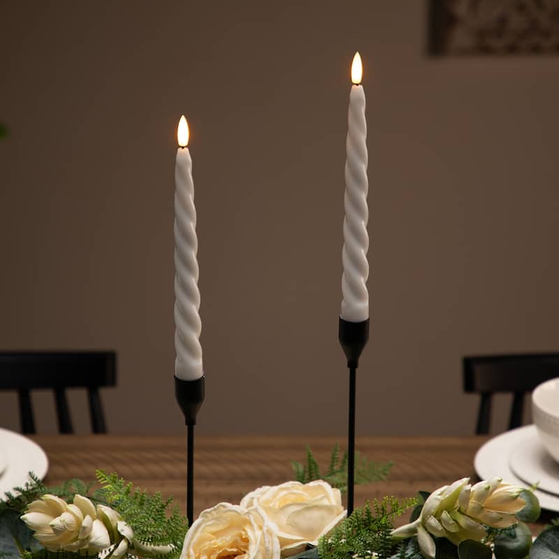 LED Flameless Flickering Taper Swirled Christmas Candles - 9.5" - Set of 2