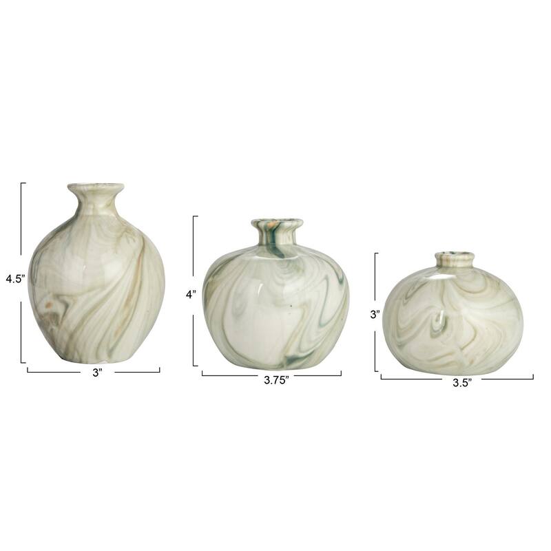 Decorative Stoneware Vases with Marbled Designs, Set of 3