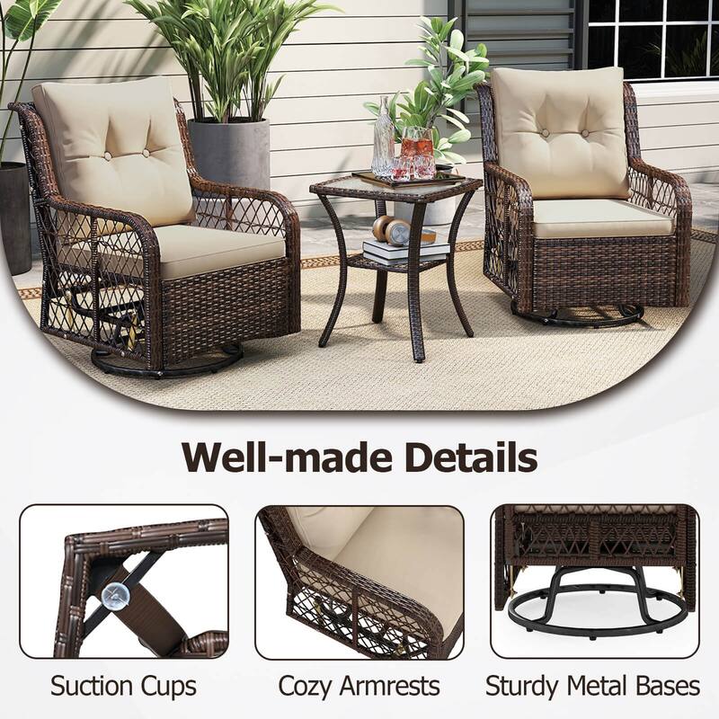 Costway 3 PCS Patio Furniture Set with 2-Tier Side Table and Cushions - See Details