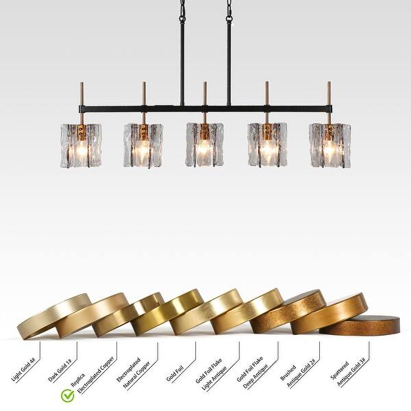 Kasy 5-Light Mid-Century Modern Chandelier Linear Smoke-gray Glass Island Lights for Dining Room