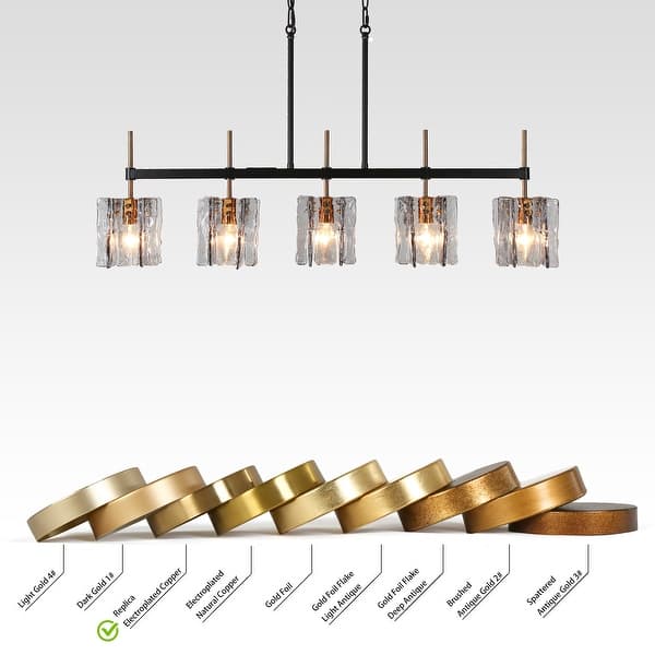 dimension image slide 1 of 3, Kasy Modern 5-Light Linear Chandelier Textured Glass Kitchen Island Light Art Deco