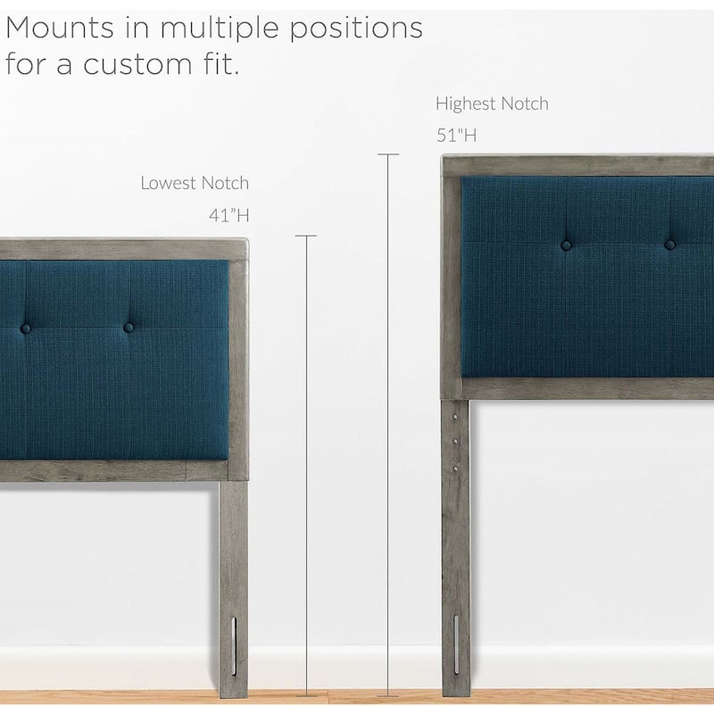 Marlin Traditional Blue Fabric Button Tufted King Size Grey Wooden Headboard