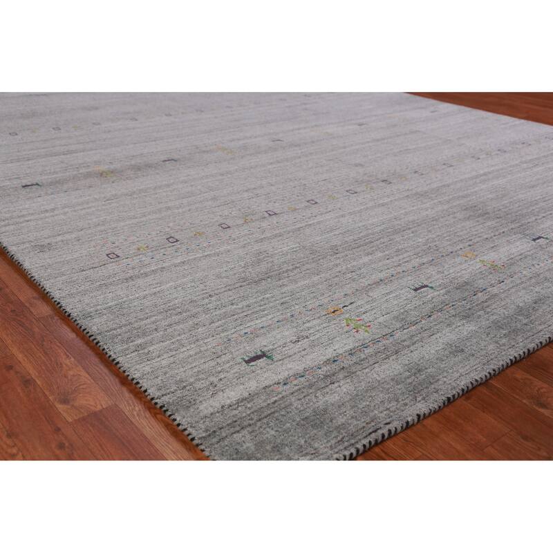 Hand Knotted Oriental 100% Wool Carpet Tribal Animal Pictorial Greys & Charcoal Gabbeh Area Rug - 9' 6'' X 7' 10''