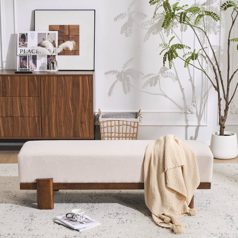 Christopher Knight Home - Kirov 54.75" Modern Upholstered Entryway Bench with 9" Thick Cushioned Seat & Solid Wood Legs