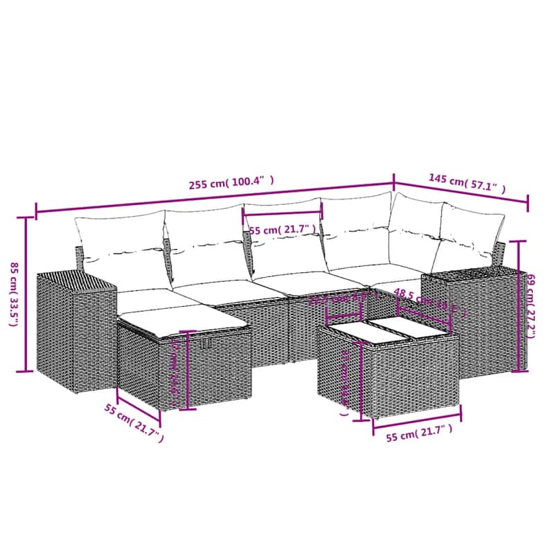 vidaXL Patio Sofa Set with Cushions Outdoor Conversation Furniture Poly Rattan
