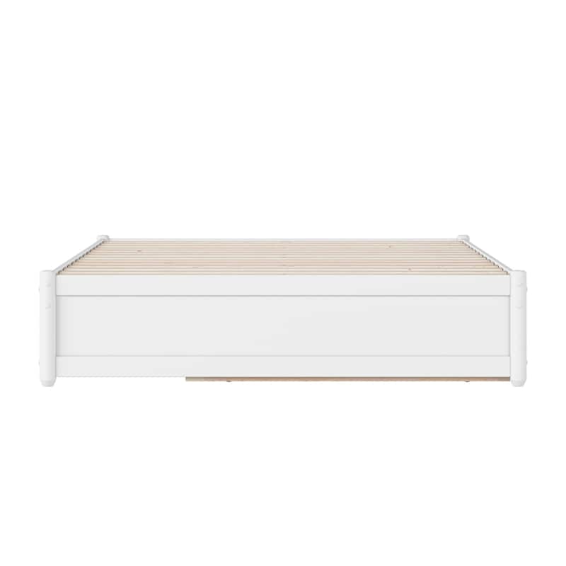 Barcelona Full Panel Platform Bed with Twin Trundle in White