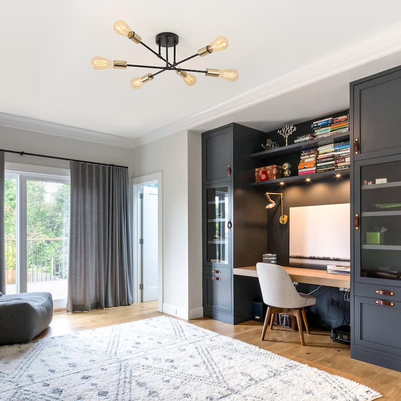 6-Light Dimmable Semi Flush Mount Chandelier for Living Room Bedroom