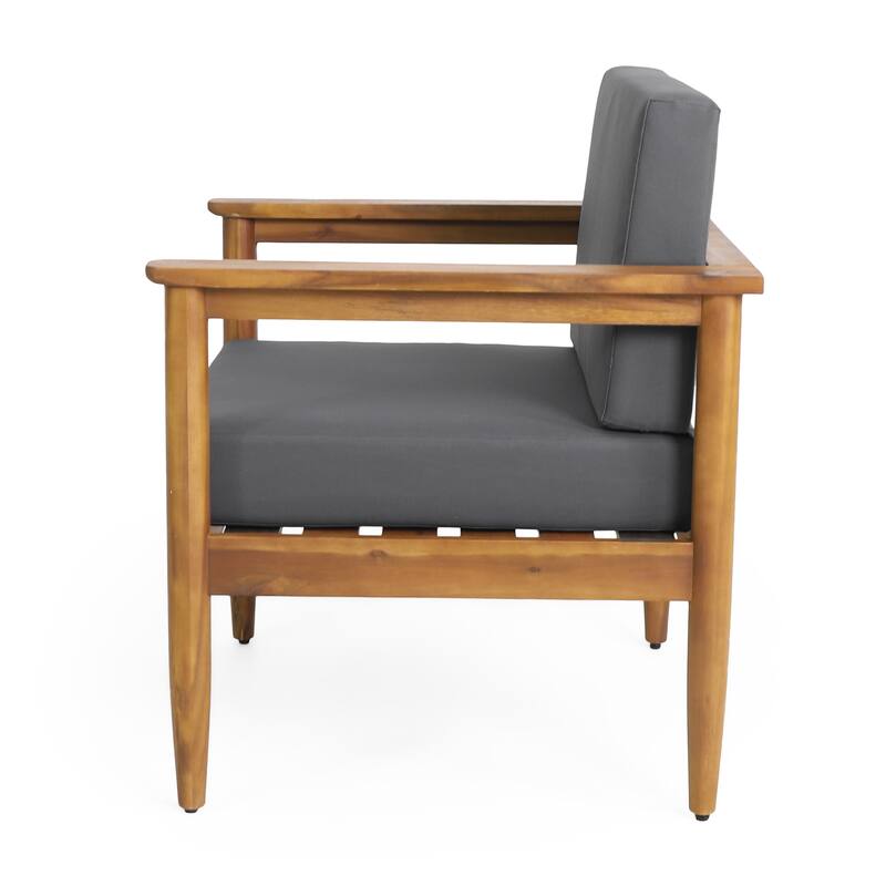 Roomfitters Mid-Century Acacia Wood Outdoor Lounge Chair with Cushions, Weather-Resistant, Grey