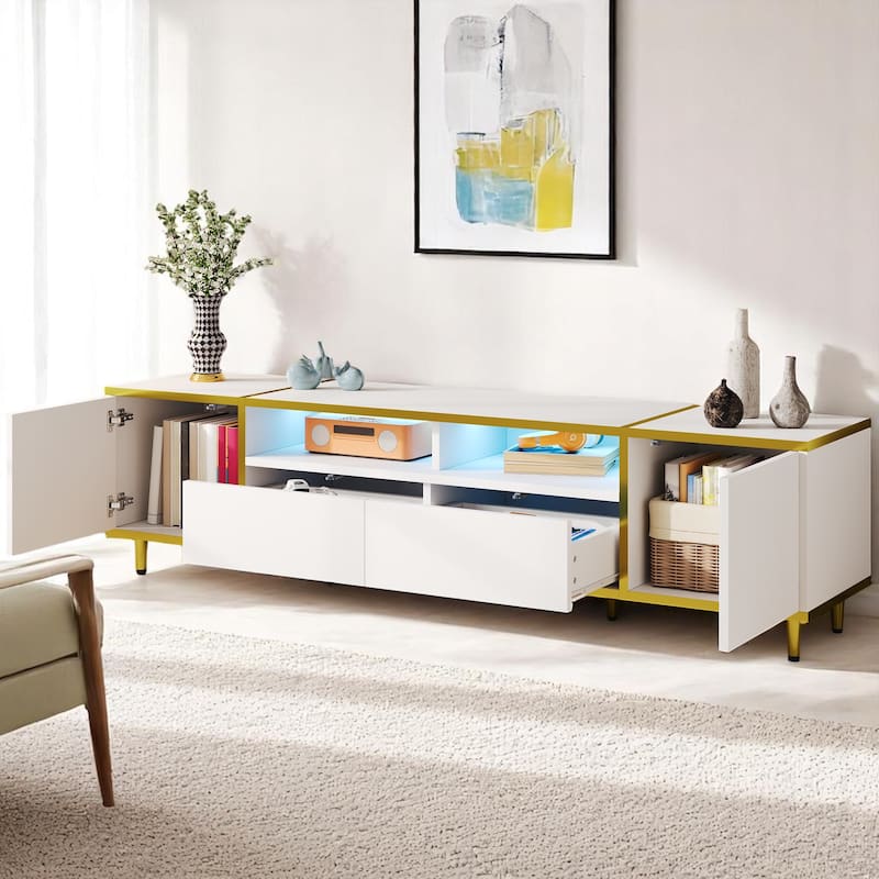 70.9" TV Stand with LED Lights,Drawers, Cabinets & Open Shelves,Entertainment Console Center for TVs up to 75",storage cabinets