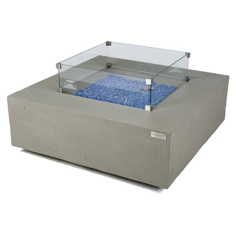 Elementi Plus Capertee Outdoor Fire Pit Table Concrete Square 60000 BTU - 40 x 40 inches with Lid, Fire Glass, and Cover