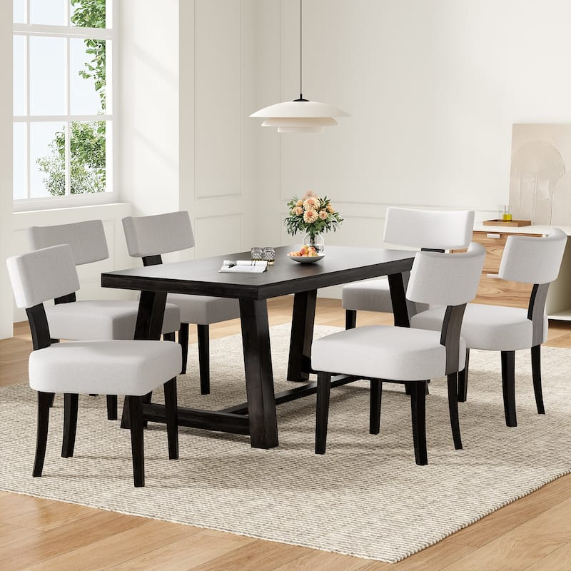 Upholstered Armless Dining Table Chairs Set of 2 with Hardwood Frame Curved Backrest for Kitchen Room
