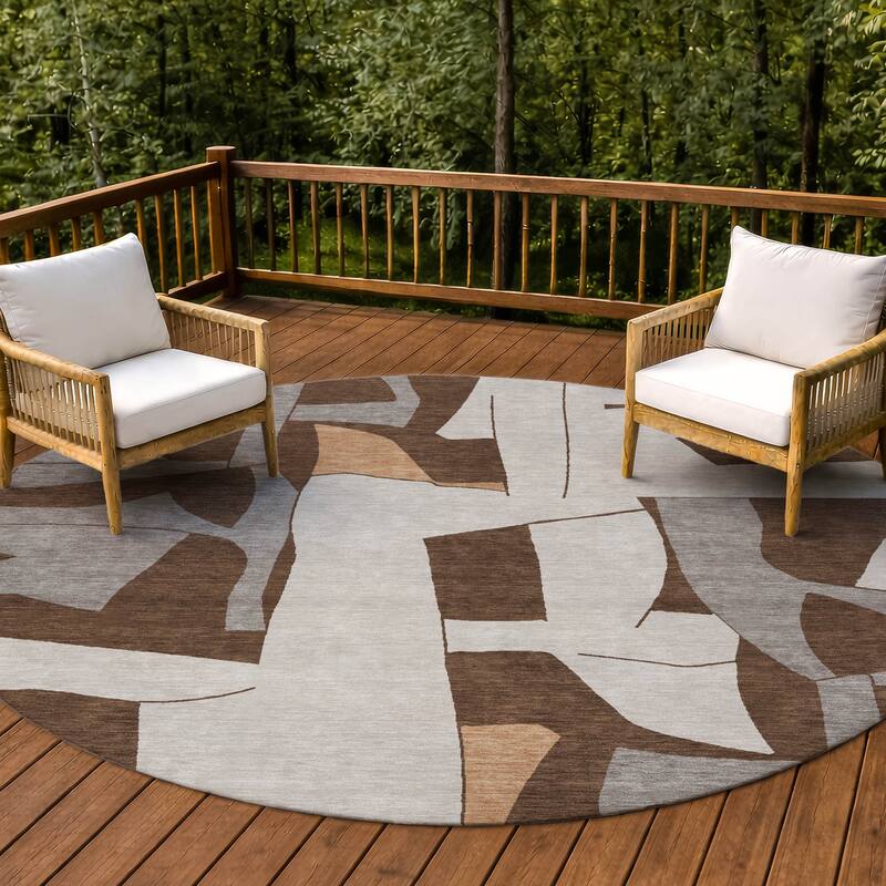 Machine Washable Indoor/ Outdoor Modern Crestone Chantille Rug - Brown - 8' x 8'