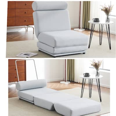 Light Grey-Blue Modern 34" Linen Upholstered Foldable Chaise Lounges Chair with Pillow for Living Room